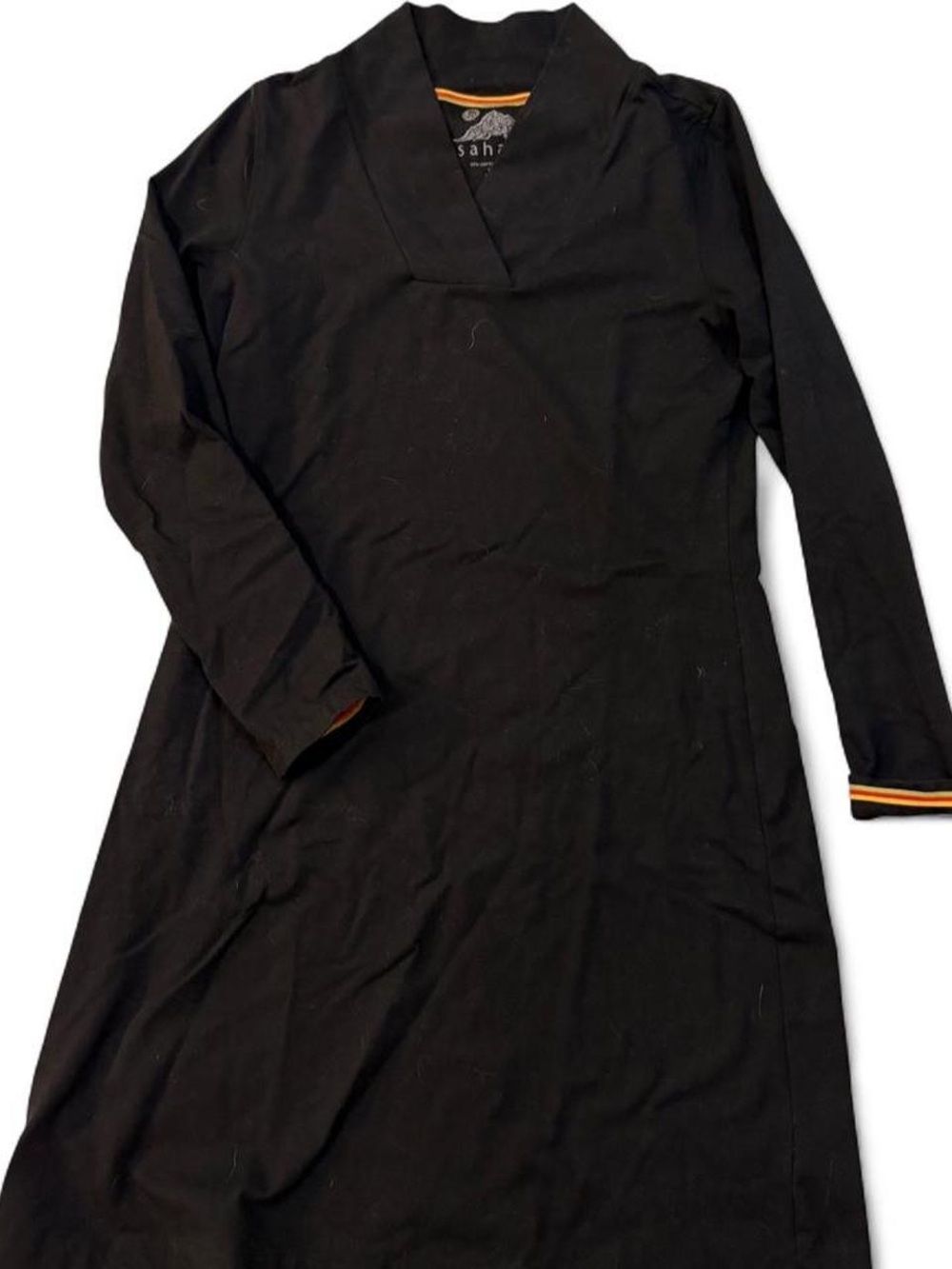 Black Long Sleeve V-Neck Dress with Subtle Trim